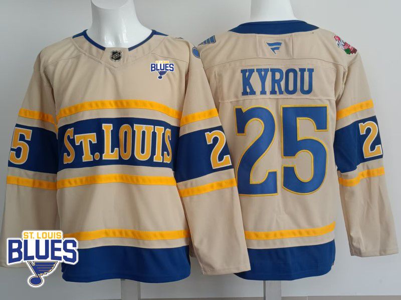 Men St.Louis Blues #25 Kyrou Cream 2025 Fanatics Home Premium NHL Jersey